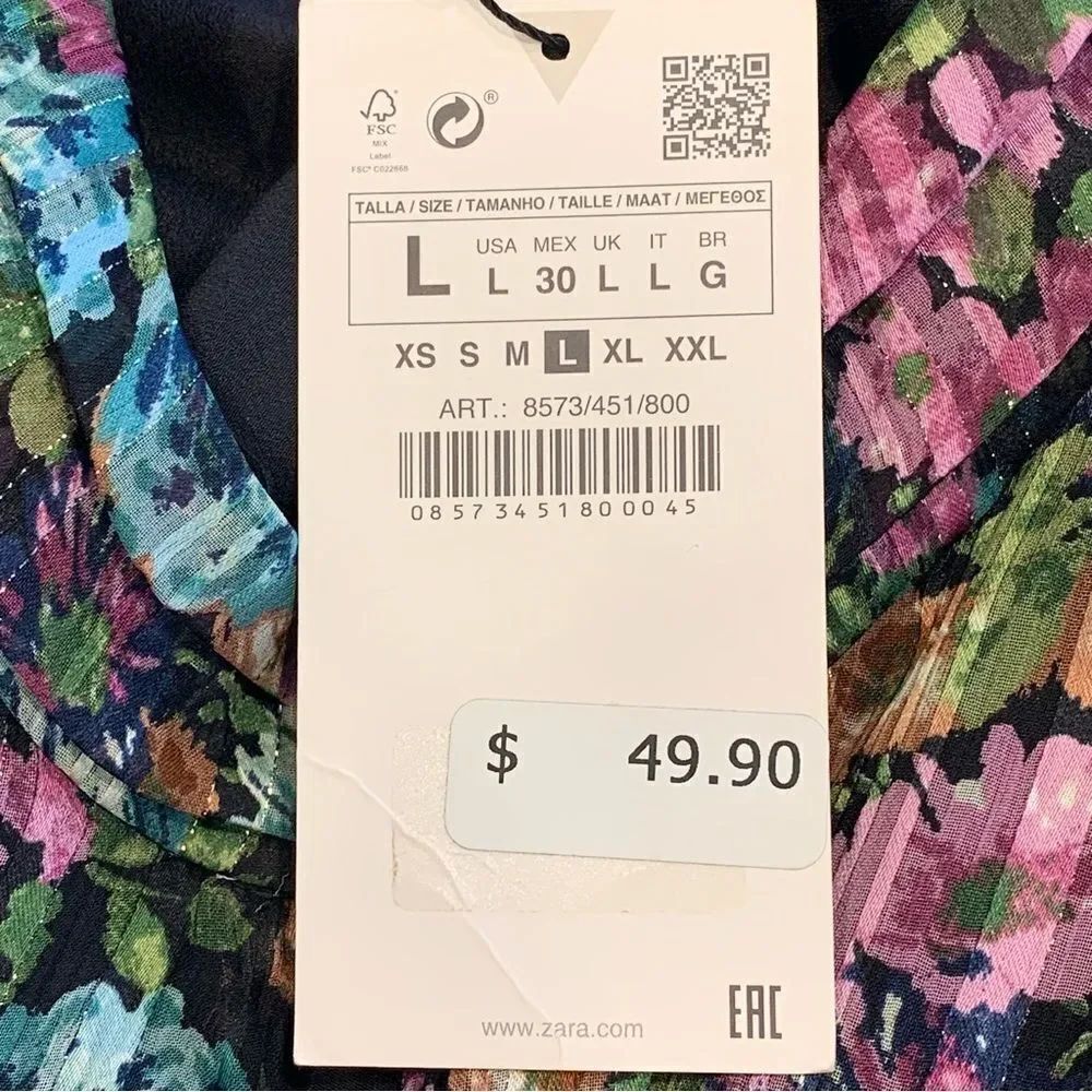 ZARA FLORAL DRESS WITH METALLIC THREAD Size Large - Picture 9 of 16